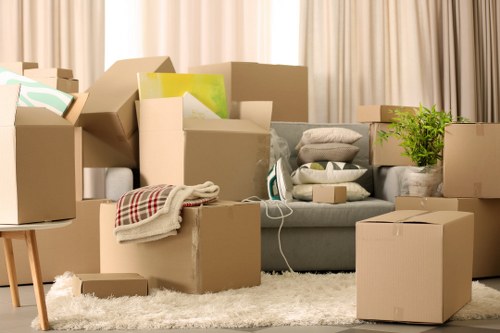 Packed household boxes ready for removals in Kingston